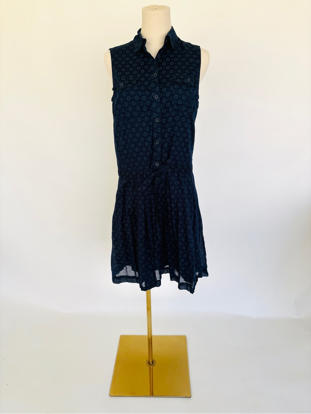 Brooks Brothers Sleeveless Navy Printed Shirt Dress